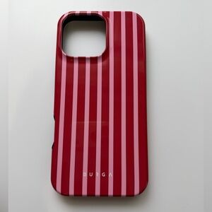 iPhone 16 Pro Max. Burga Red and White Striped Phone Case